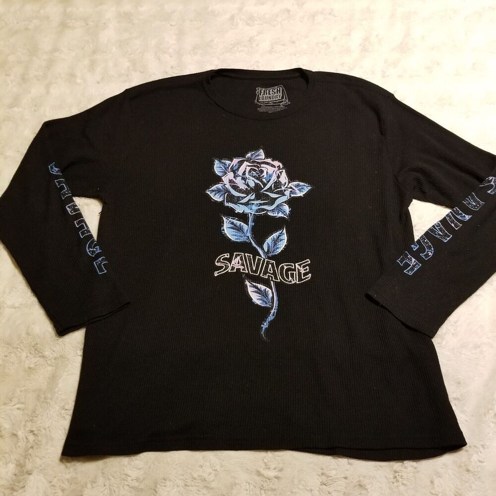 Fresh Laundry Men's XL Savage Shirt Black Floral Graphic Grunge